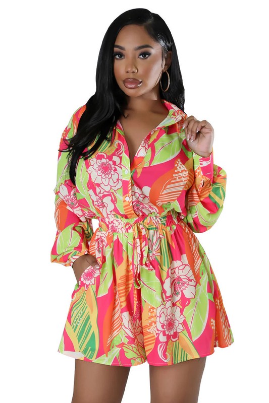 Orange Floral 2 Piece Shorts Set