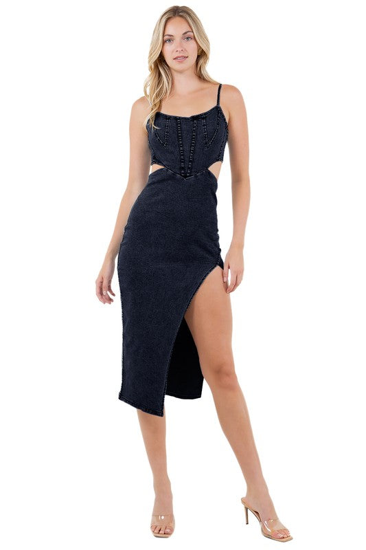 Women Fashion Denim Maxi Dress