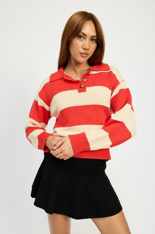 Stripped Collard Sweater