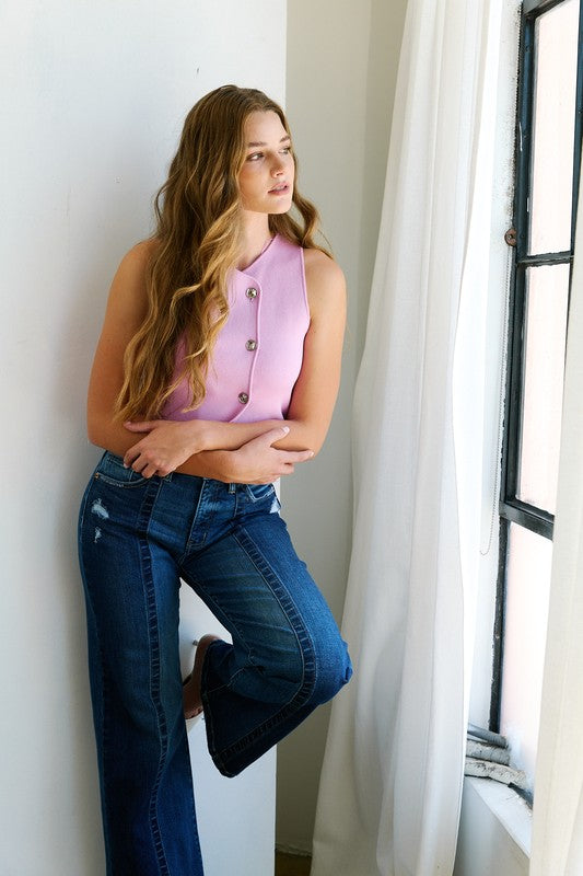 TUMMY CONTROL HIGH RISE RELAXED FLARE JEANS
