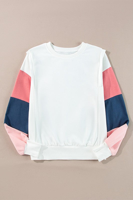 French Terry Color Block Long Sleeve Sweatshirts