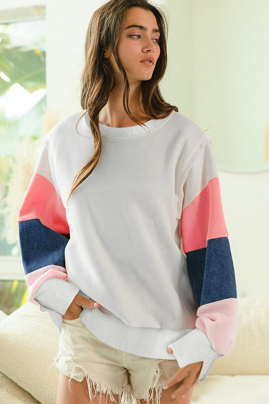 French Terry Color Block Long Sleeve Sweatshirts