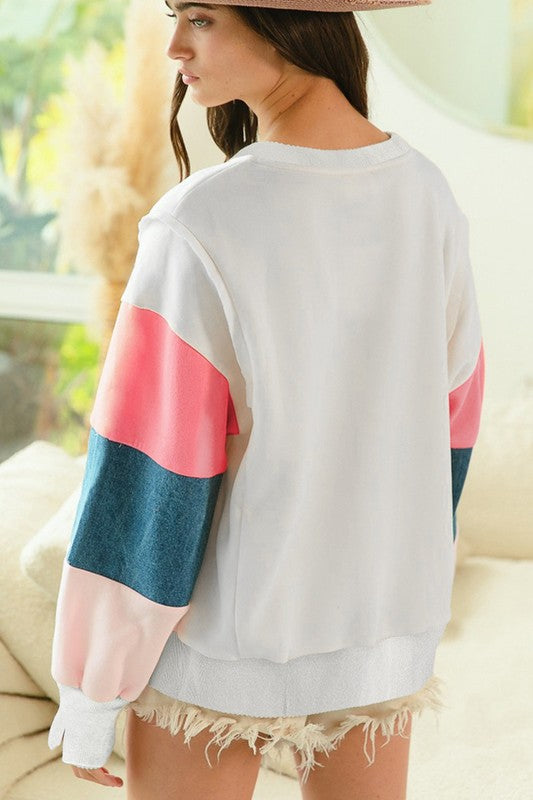 French Terry Color Block Long Sleeve Sweatshirts