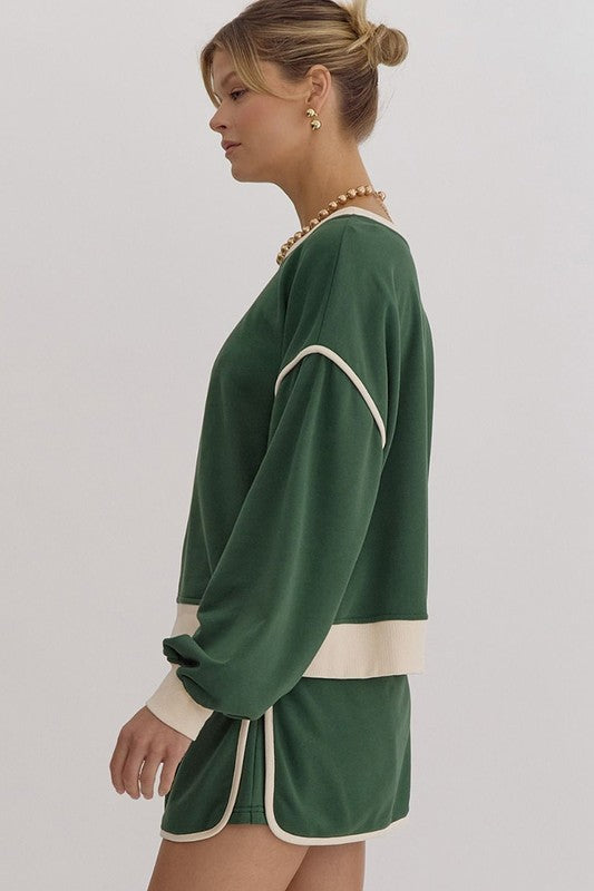 Color Loose Pullover and Lace-up Waist Skort Set