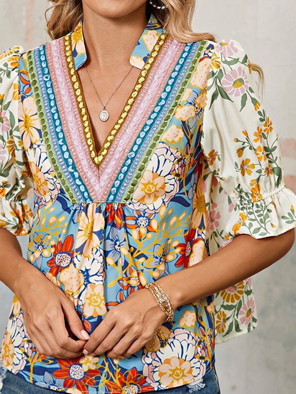 Multicolour Half Sleeve Boho Floral  Blouse