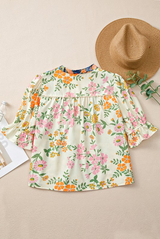 Multicolour Half Sleeve Boho Floral  Blouse