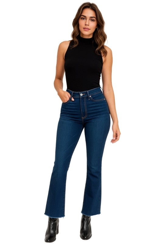 Raya Cropped Flare Jean in Blue Denim