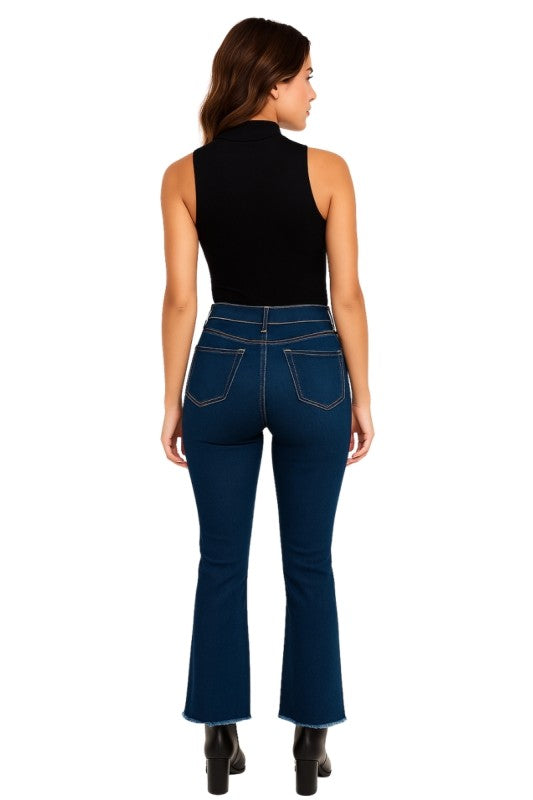 Raya Cropped Flare Jean in Blue Denim