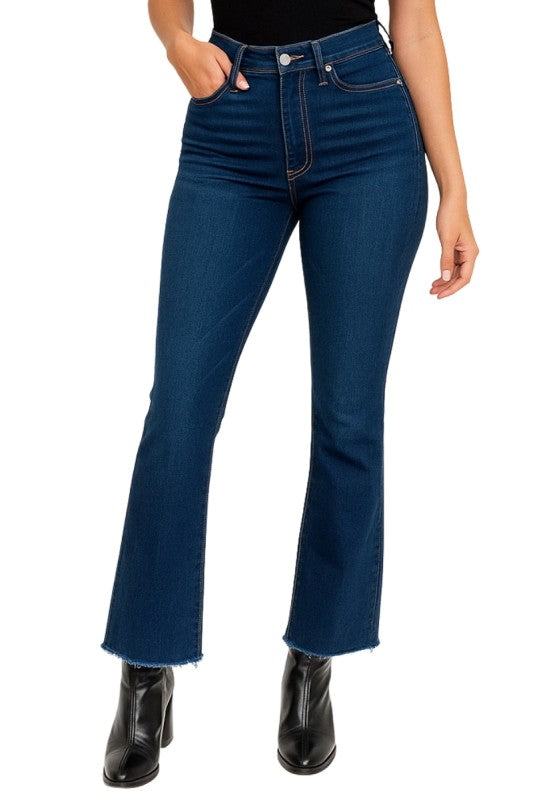 Raya Cropped Flare Jean in Blue Denim