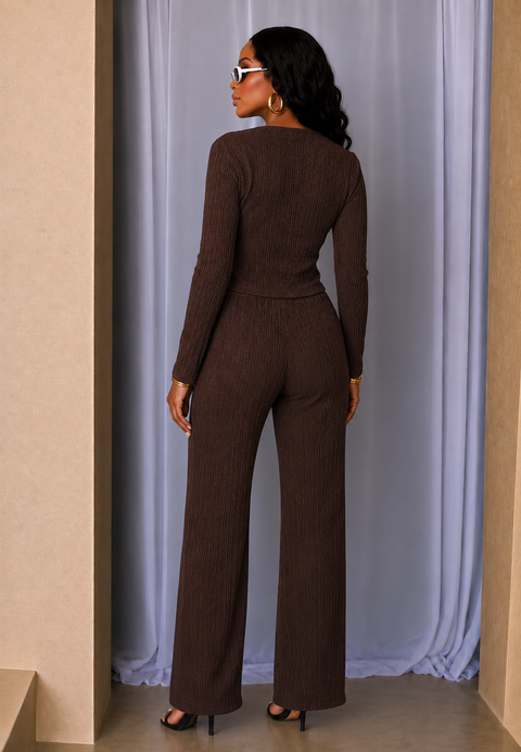 Wrinkle Gold Button Top & Pants Set