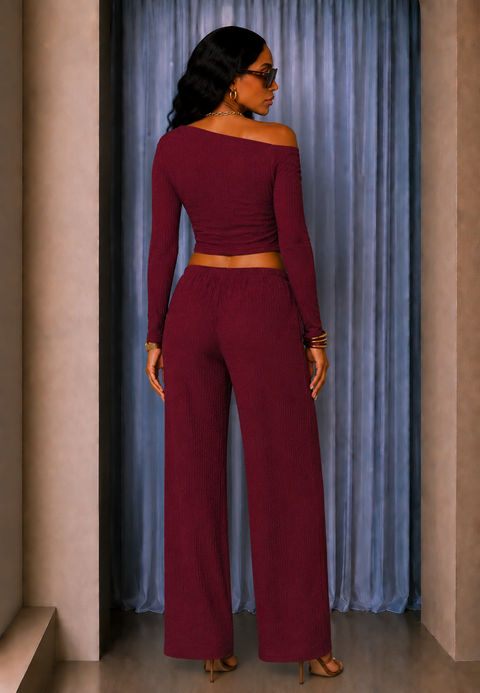 Wrinkle Gold Trim Top & Pants Set