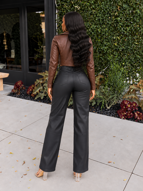 PU Coated Wide Leg Pants