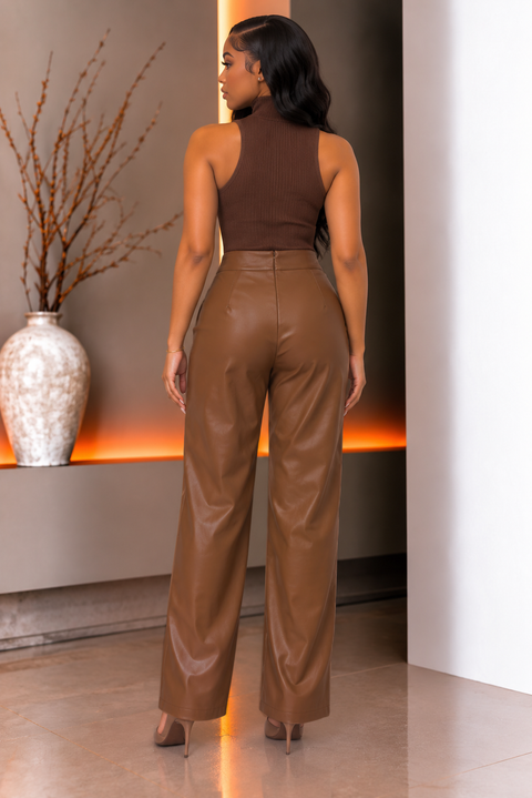 Gold Trim Detail Faux PU Pants