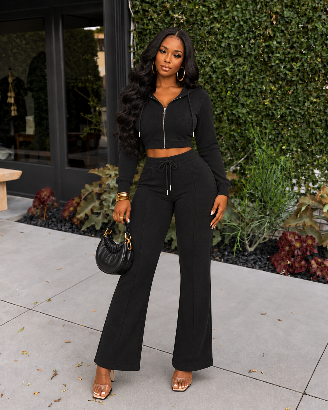 Cropped Zip Up Hoodie & Sweatpants Set