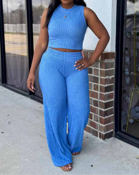 Wrinkle Texture Crop Top & Pants Set