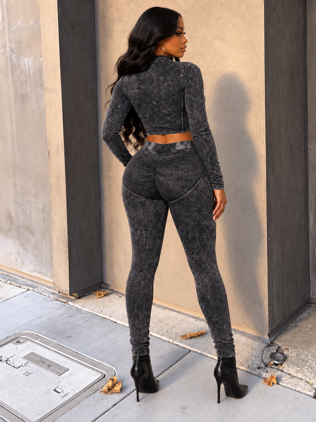 Washed Half Zip Crop Top & Leggings Set