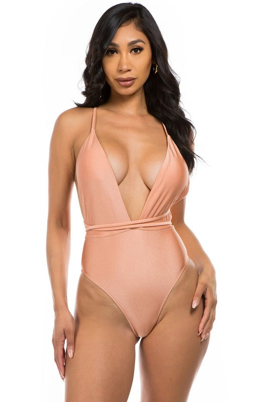 One Piece Low V-Neck Swimsuit