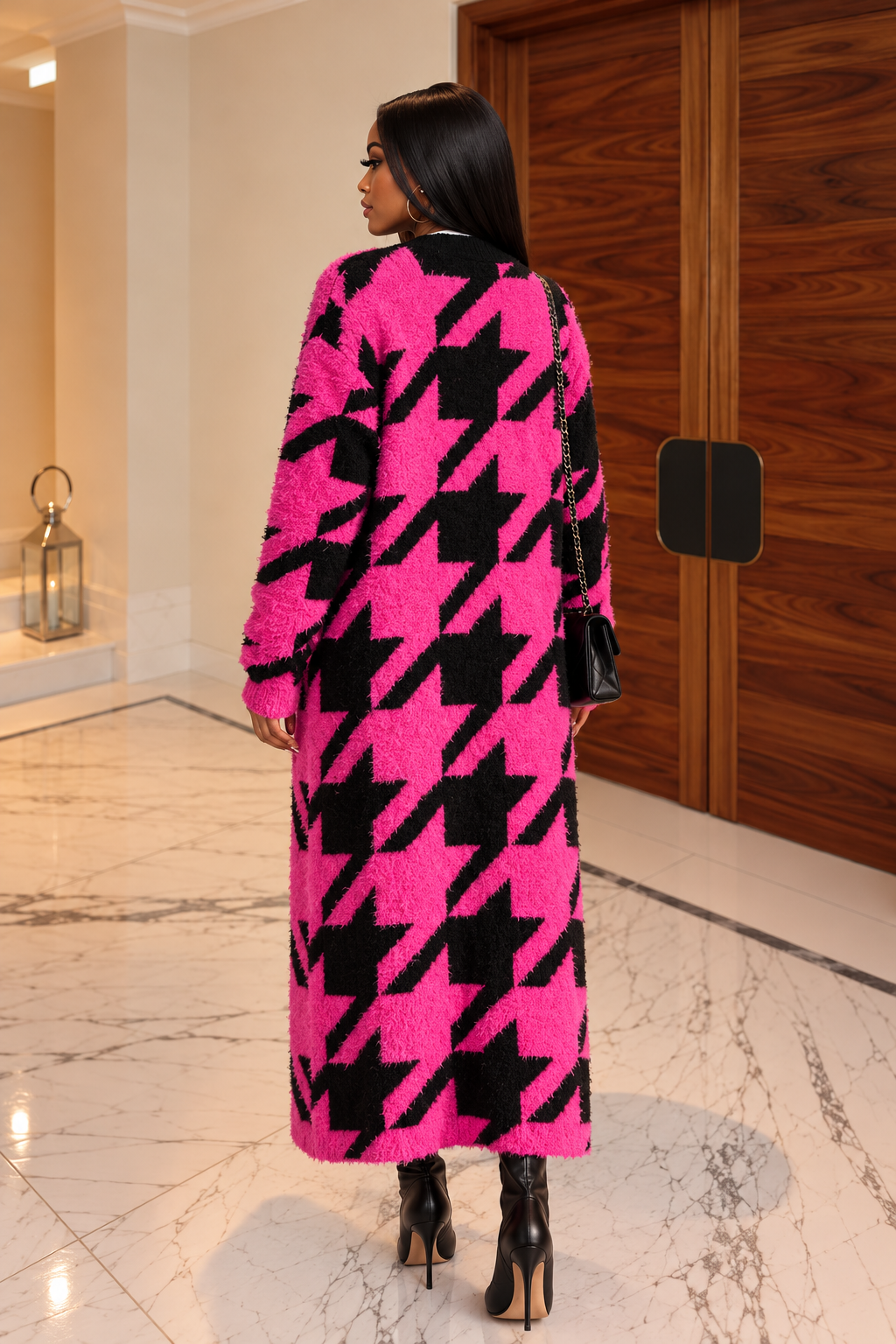 Large Pattern Fuzzy Long Cardigan