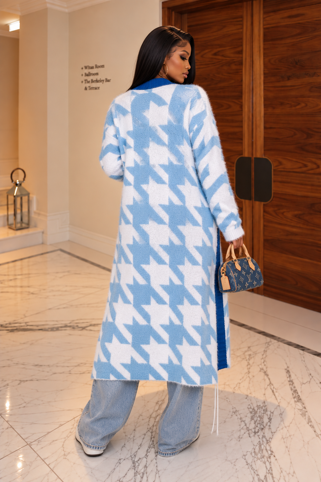 Large Pattern Fuzzy Long Cardigan