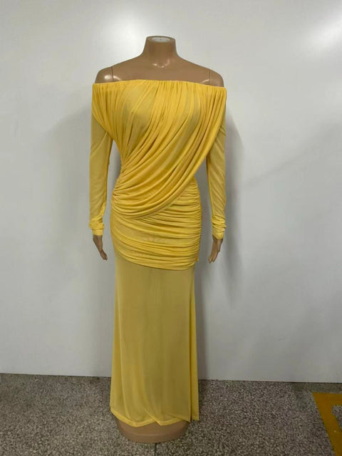 Mesh Folded Strapless LS Dress
