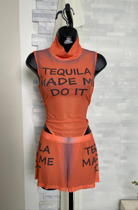 Mesh Mock Neck Bodysuit & Shorts Set