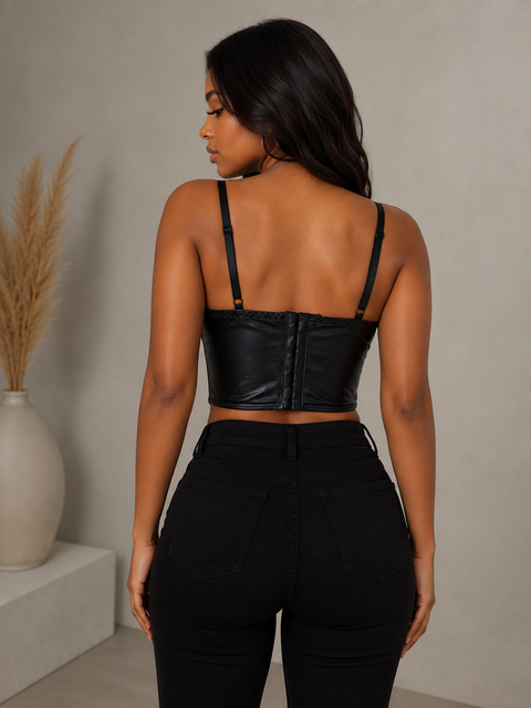 Round Trim Faux PU Cami Corset