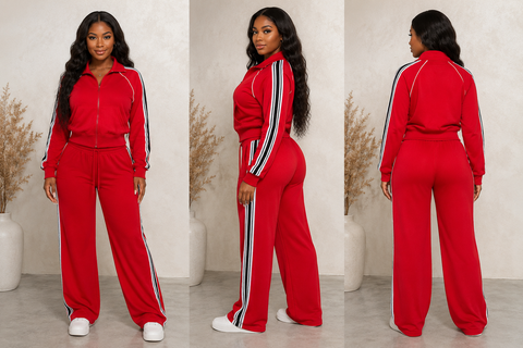 F.Terry Stripe Jacket & Pants Set