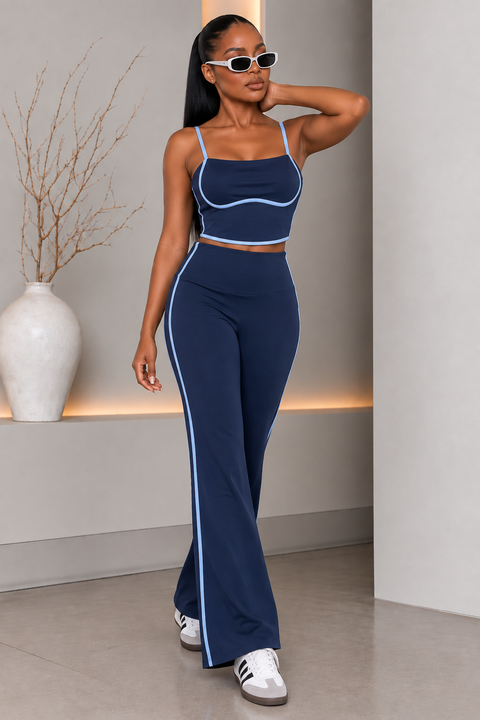 Yoga Bra Top & Flare Pants Set With Jacket