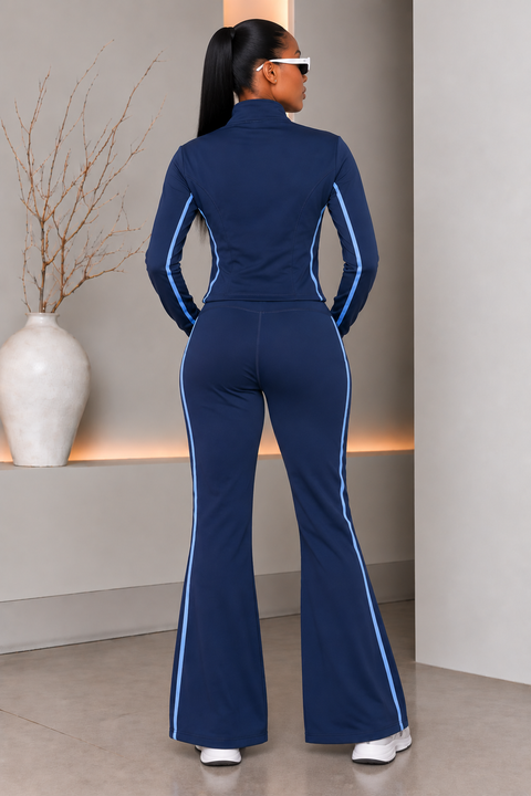 Yoga Bra Top & Flare Pants Set With Jacket