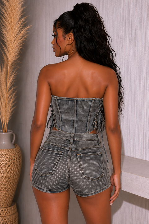 All Rhinestone Denim Shorts
