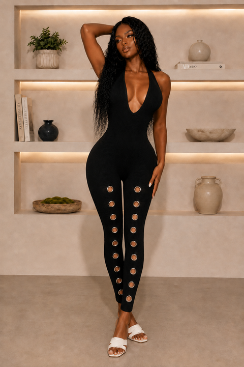 Ribbed Grommet Detail Jumpsuit