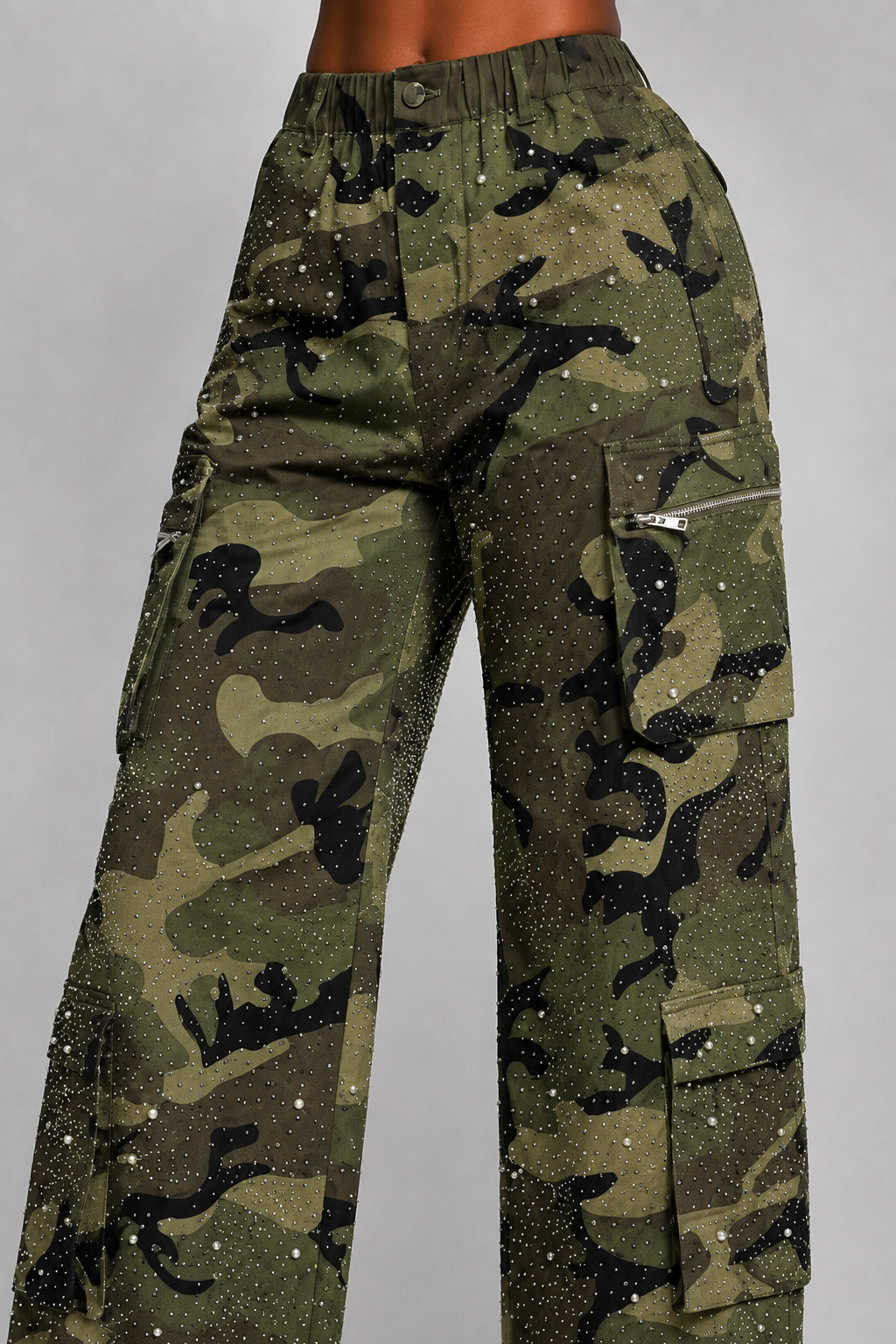 All Over Rhinestone Pearl Camo Pants