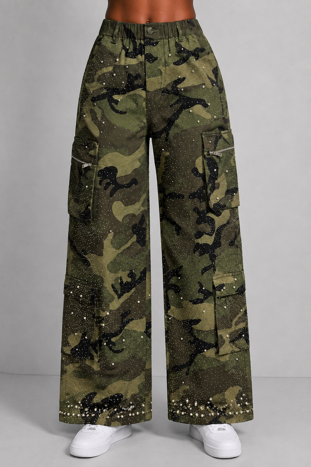 All Over Rhinestone Pearl Camo Pants