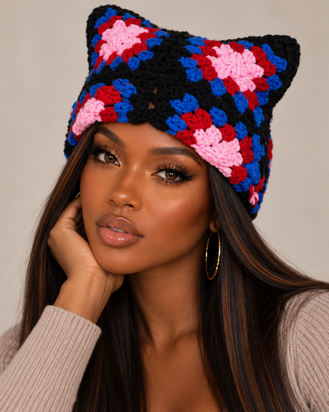 Crochet Square Cat Ear Beanie