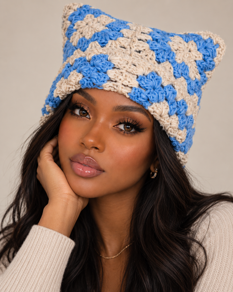 Crochet Square Cat Ear Beanie