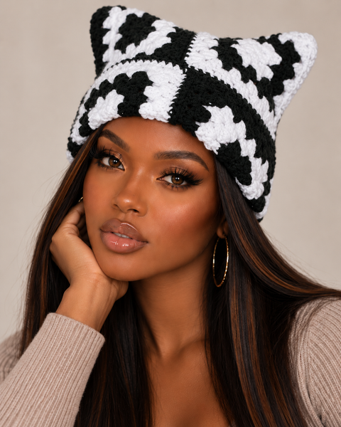 Crochet Square Cat Ear Beanie