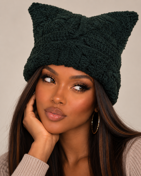 Crochet Square Cat Ear Beanie