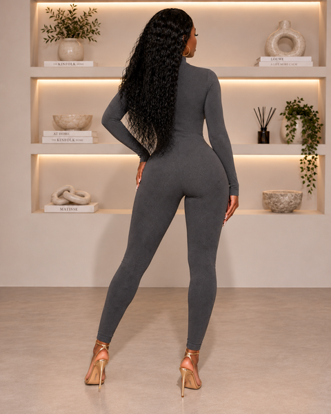 Seamless Ribbed Zipper Fitted Jumpsuit