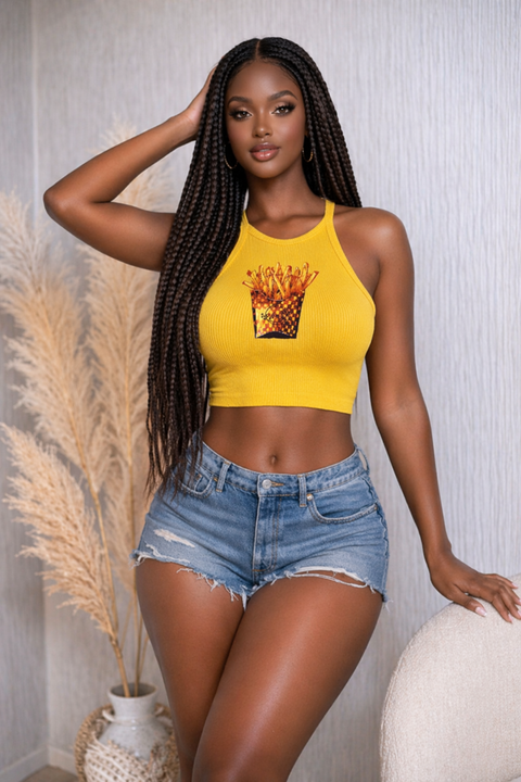 Ribbed Print Cami Crop Top