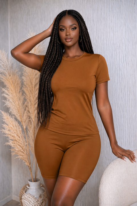 Solid Top & Biker Shorts Set