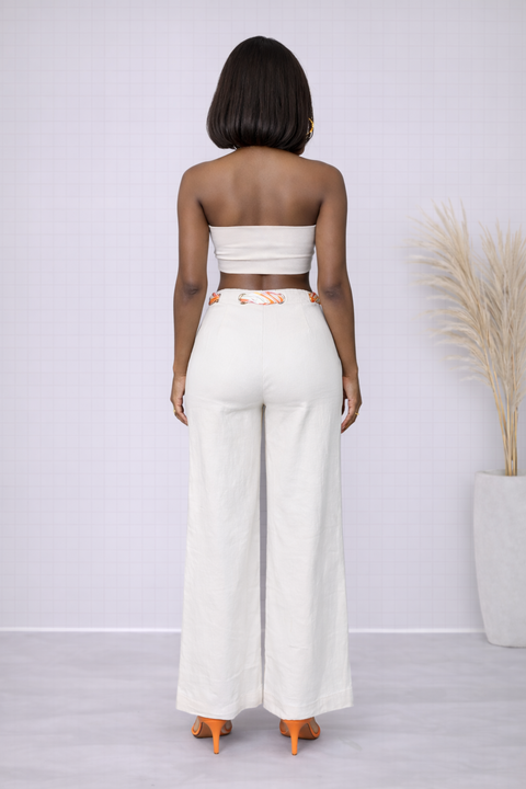 Silk Scarf Belt Wide Leg Pants