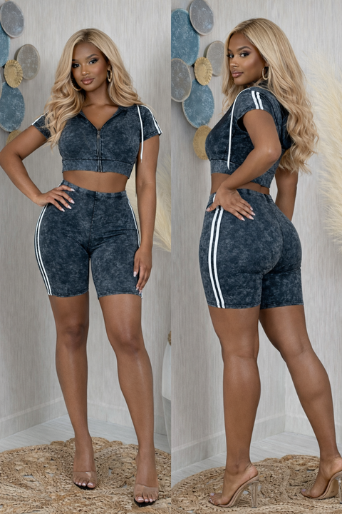 Hoodie Side Stripe Top & Shorts Set