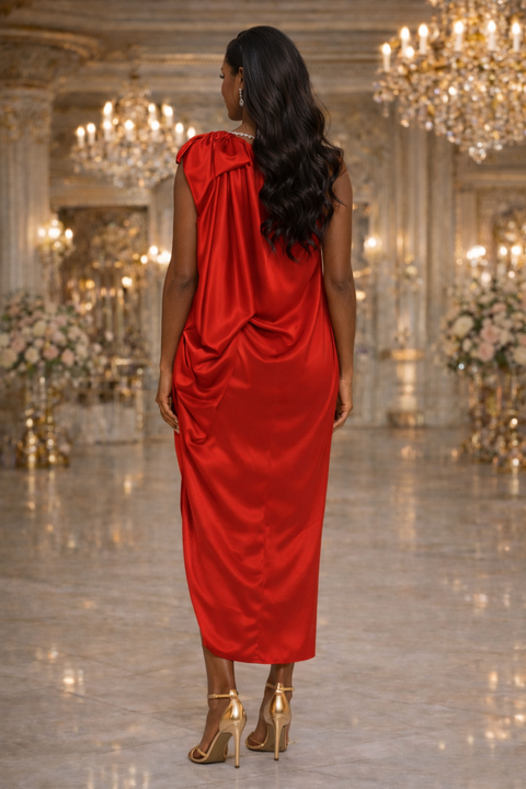Bow Neck Wrap Midi Dress