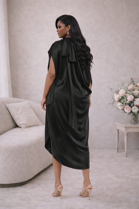 Bow Neck Wrap Midi Dress