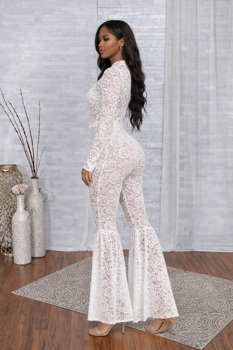 Lace Top & Flare Lace Pants Set