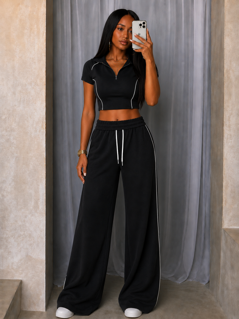 Half Zip SS Top & Pants Set