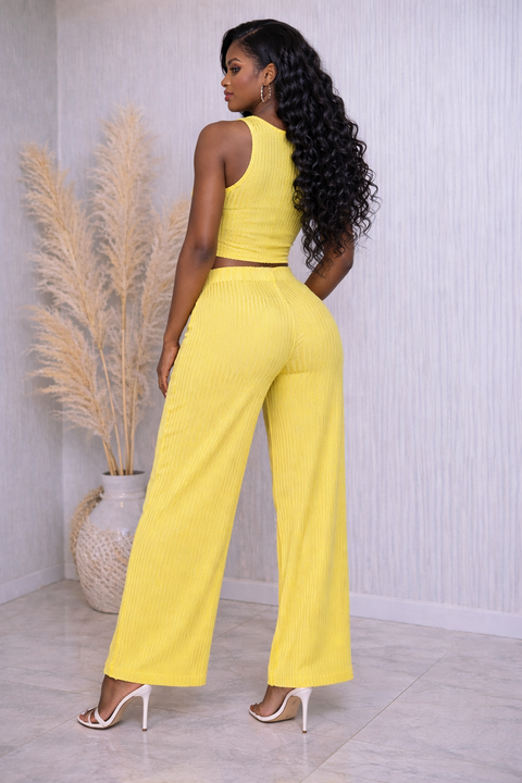 Wrinkle Texture Crop Top & Pants Set