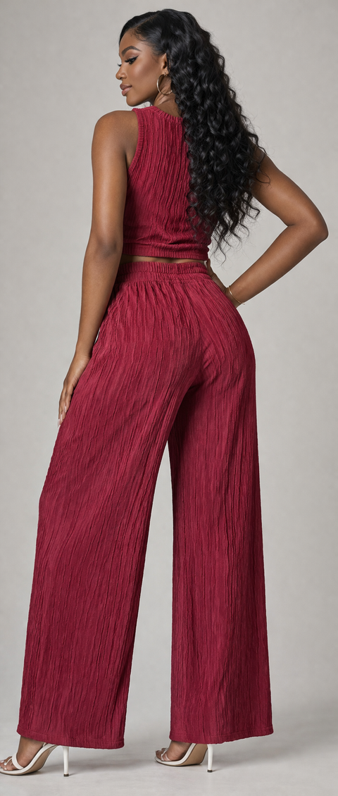 Wrinkle Texture Crop Top & Pants Set