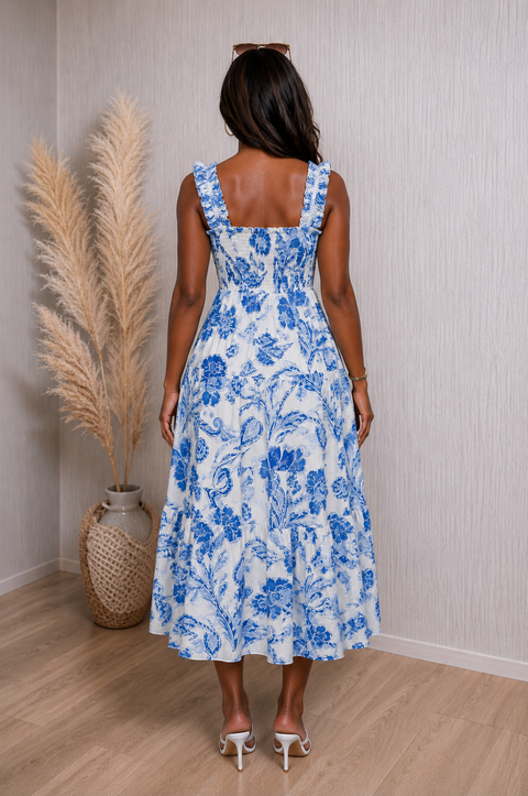 Printed Smocked Midi Dress