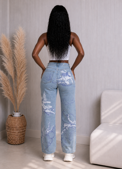 Angels Print Denim Pants